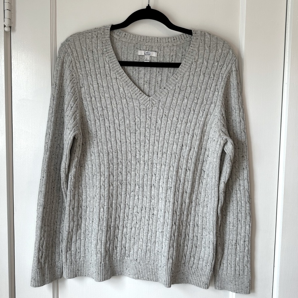 Croft & Barrow 100% Cotton Cable Knit V-Neck Sweater, Size L